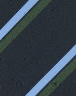 Load image into Gallery viewer, Irish Poplin Tie in Navy/Sky/Hunter Stripe