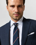 Load image into Gallery viewer, Silk Repp Tie in Navy/Red/White/Green Stripe