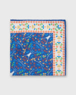 Load image into Gallery viewer, Hand-Rolled Cotton/Linen Print Pocket Square in Blue/Orange Multi Florals