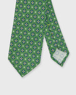 Load image into Gallery viewer, Linen/Silk Print Tie in Avocado/Navy Medallion