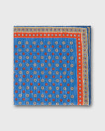Load image into Gallery viewer, Hand-Rolled Linen/Cotton Print Pocket Square in Blue/Tomato/Taupe Flower