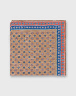 Load image into Gallery viewer, Hand-Rolled Linen/Cotton Print Pocket Square in Taupe/Blue/Apricot Flower