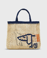 Load image into Gallery viewer, Small Breton Dog Tote in Natural/Blue