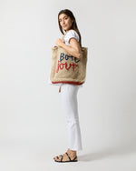 Load image into Gallery viewer, Large Bon Jour Tote in Natural/Blue/Red