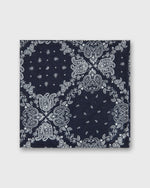 Load image into Gallery viewer, Hand-Rolled Cotton Print Pocket Square in Navy/White Paisley