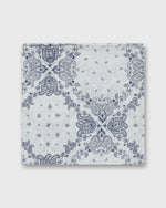 Load image into Gallery viewer, Hand-Rolled Cotton Print Pocket Square in White/Navy Paisley