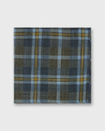Load image into Gallery viewer, Hand-Rolled Wool/Silk Pocket Square in Smoke/Sky/Yellow Plaid