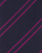 Load image into Gallery viewer, Silk Woven Tie in Navy/Berry Double Stripe