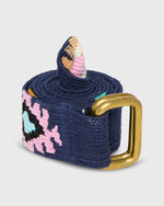 Load image into Gallery viewer, Hand-Loomed D-Ring Belt in Navy Tribal