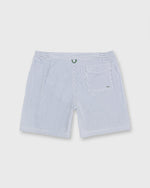 Load image into Gallery viewer, Zip-Front Mid-Length Swim Short in Blue/White Seersucker