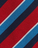 Load image into Gallery viewer, Hand-Rolled Silk Woven Tie in Red/Marine/Navy Stripe