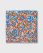 Load image into Gallery viewer, Hand-Rolled Linen/Cotton Print Pocket Square in Orange/Blue/Olive Flora