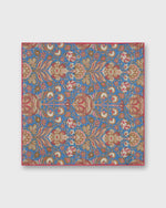 Load image into Gallery viewer, Hand-Rolled Linen/Cotton Print Pocket Square in Blue/Brown Multi Paisley Scene