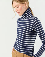 Load image into Gallery viewer, Turtleneck Tee in Navy/White Stripe Jersey