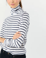 Load image into Gallery viewer, Turtleneck Tee in White/Navy Stripe Jersey
