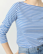 Load image into Gallery viewer, Long-Sleeved Boatneck Tee in Blue/White Stripe Pima Cotton