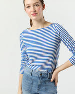 Load image into Gallery viewer, Long-Sleeved Boatneck Tee in Blue/White Stripe Pima Cotton