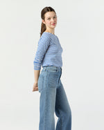 Load image into Gallery viewer, Long-Sleeved Boatneck Tee in Blue/White Stripe Pima Cotton