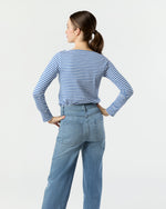 Load image into Gallery viewer, Long-Sleeved Boatneck Tee in Blue/White Stripe Pima Cotton