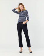 Load image into Gallery viewer, Long-Sleeved Boatneck Tee in Navy/White Stripe Pima Cotton