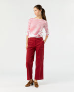 Load image into Gallery viewer, Long-Sleeved Boatneck Tee in White/Red Stripe Pima Cotton