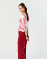 Load image into Gallery viewer, Long-Sleeved Boatneck Tee in White/Red Stripe Pima Cotton