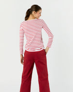 Load image into Gallery viewer, Long-Sleeved Boatneck Tee in White/Red Stripe Pima Cotton