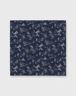 Load image into Gallery viewer, Hand-Rolled Cotton Print Pocket Square in Navy/Bone Country Print Poplin