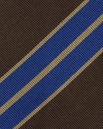 Load image into Gallery viewer, Hand-Rolled Silk Woven Tie in Brown/Purple/Khaki Stripe