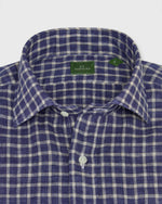 Load image into Gallery viewer, Spread Collar Sport Shirt in Navy/Bone/Khaki Windowpane Linen