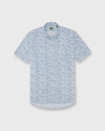 Load image into Gallery viewer, Short-Sleeved Button-Down Sport Shirt in White/Navy Wild Woodland Liberty Fabric