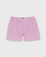 Load image into Gallery viewer, Button-Front Boxer Short in Berry/White Sky Stripe Poplin