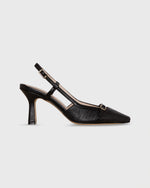 Load image into Gallery viewer, Square-Toe Buckle Slingback High Heel in Black Raffia/Leather