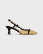 Load image into Gallery viewer, Square-Toe Buckle Slingback Heel in Natural Raffia/Leather