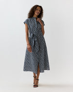 Load image into Gallery viewer, Gianna Maxi Shirtdress in Navy Floral Crinkle Cotton