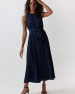 Load image into Gallery viewer, Sleeveless Scarlett Dress in Navy Double Georgette Silk