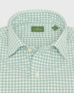 Load image into Gallery viewer, Spread Collar Sport Shirt in White/Sage Check Poplin