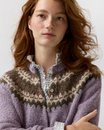 Load image into Gallery viewer, Marge Fair Isle Cardigan in Lavender Alpaca/Wool