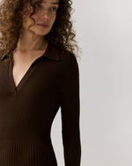 Load image into Gallery viewer, Addie Johnny-Collar Dress in Brown Techno Yarn