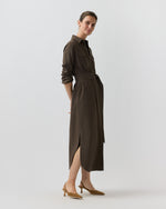 Load image into Gallery viewer, Maude Dress in Bark Crinkle Cotton/Wool