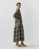 Load image into Gallery viewer, Nathalie Dress in Spruce/Tobacco/Multi Painted Tapestry Poplin