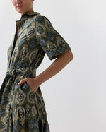 Load image into Gallery viewer, Nathalie Dress in Spruce/Tobacco/Multi Painted Tapestry Poplin