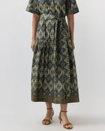 Load image into Gallery viewer, Nathalie Dress in Spruce/Tobacco/Multi Painted Tapestry Poplin