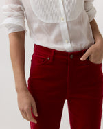 Load image into Gallery viewer, Kendall Flare 5-Pocket Jean in Red Stretch Velveteen