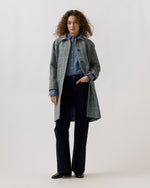 Load image into Gallery viewer, Balmacaan Coat in Grey/Sky Glen Plaid Harris Tweed