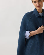 Load image into Gallery viewer, Reversible Bennet Tailored Cape in Lovat/Denim Double-Faced Wool