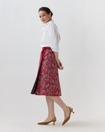 Load image into Gallery viewer, Reversible Quilted Adley Wrap Skirt in Red/Navy Bandana Poplin
