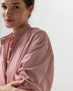 Load image into Gallery viewer, Christiane Bib-Front Tunic in Red/White Stripe Poplin