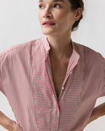 Load image into Gallery viewer, Christiane Bib-Front Tunic in Red/White Stripe Poplin