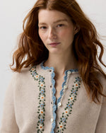 Load image into Gallery viewer, Aloise Embroidered Cardigan in Oatmeal/Multi Extra Fine Merino Wool